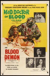 5y496 MAD DOCTOR OF BLOOD ISLAND/BLOOD DEMON 1sh '71 great art of zombie attacking naked girl!