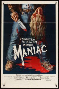5y507 MANIAC 1sh '80 most classic gory Gaia horror artwork of killer holding severed head!