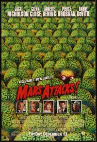 5y512 MARS ATTACKS! advance 1sh '96 directed by Tim Burton, great image of many alien brains!