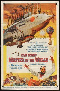 5y518 MASTER OF THE WORLD 1sh '61 Jules Verne, Vincent Price, cool art of enormous flying machine!