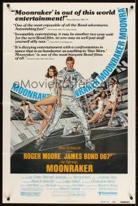 5y529 MOONRAKER reviews 1sh '79 art of Roger Moore as James Bond & sexy babes by Gouzee!