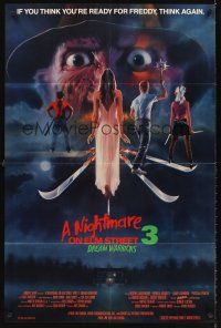5y566 NIGHTMARE ON ELM STREET 3 int'l 1sh '87 cool horror art of Freddy Krueger by Matthew Peak!