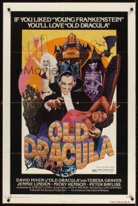 5y577 OLD DRACULA 1sh '75 Vampira, David Niven as Dracula, Clive Donner, wacky horror art!