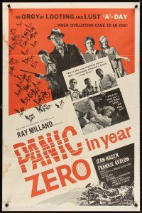 5y584 PANIC IN YEAR ZERO style A 1sh '62 Ray Milland, Hagen, Frankie Avalon, orgy of looting & lust!