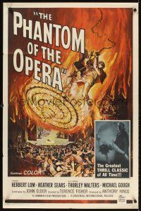5y587 PHANTOM OF THE OPERA 1sh '62 Hammer horror, Herbert Lom, cool art by Reynold Brown!