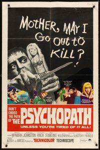 5y604 PSYCHOPATH 1sh '66 Robert Bloch, wild horror image, Mother, may I go out to kill?