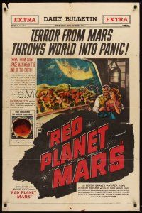 5y614 RED PLANET MARS 1sh '52 threat from outer space may mean the end of the Earth, newspaper art!