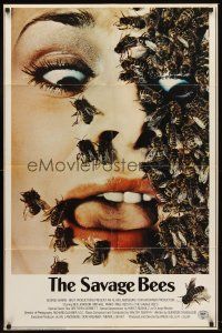 5y634 SAVAGE BEES 1sh '76 terrifying horror image of bees crawling on girl's face!