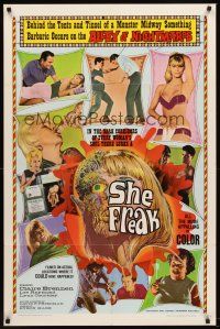 5y643 SHE FREAK 1sh '67 sexy girls & side-show freaks in the Alley of Nightmares, great image!