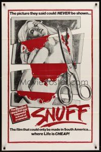 5y656 SNUFF 1sh '76 directed by Michael & Roberta Findlay, the bloodiest thing ever filmed!
