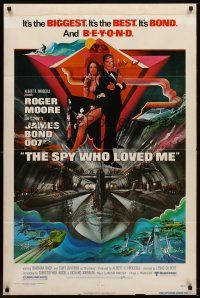 5y663 SPY WHO LOVED ME 1sh '77 cool artwork of Roger Moore as James Bond by Bob Peak!