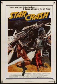 5y669 STARCRASH 1sh '79 great John Solie sci-fi art of sexy near-naked Caroline Munro!