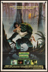 5y671 SWAMP THING 1sh '82 Wes Craven, cool Richard Hescox art of him holding Adrienne Barbeau!