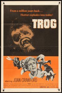 5y700 TROG 1sh '70 Joan Crawford & prehistoric monsters, wacky horror explodes into today!