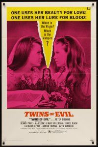5y704 TWINS OF EVIL 1sh '72 one uses her beauty for love, one uses her lure for blood, vampires!