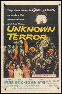 5y709 UNKNOWN TERROR 1sh '57 they dared enter the Cave of Death to explore the secrets of HELL!
