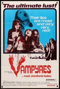 5y712 VAMPYRES 1sh '76 sexy unnatural female vampires feeding on shirtless man, the ultimate lust!
