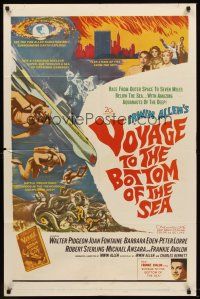 5y723 VOYAGE TO THE BOTTOM OF THE SEA 1sh '61 fantasy sci-fi art of scuba divers & monster!