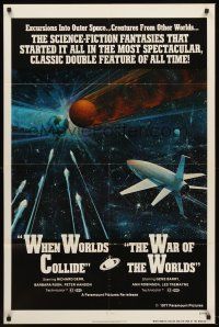 5y728 WHEN WORLDS COLLIDE/WAR OF THE WORLDS 1sh '77 cool sci-fi art of rocket in space by Berkey!