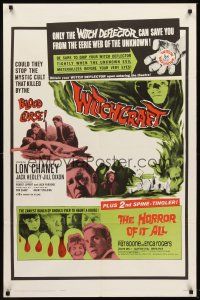 5y733 WITCHCRAFT/HORROR OF IT ALL 1sh '64 Lon Chaney Jr., Pat Boone, spine-tinglers!