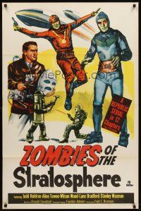 5y736 ZOMBIES OF THE STRATOSPHERE 1sh '52 great artwork image of aliens with guns!