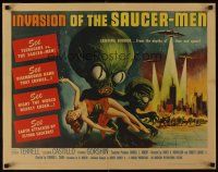 5z033 INVASION OF THE SAUCER MEN laminated 1/2sh '57 classic art of cabbage head aliens & sexy girl!