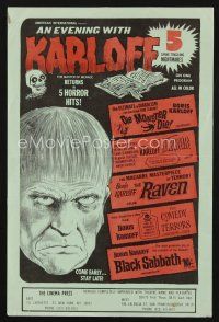 5z140 EVENING WITH KARLOFF herald '60s Die Monster, Terror, Raven, Black Sabbath, Comedy of Terrors
