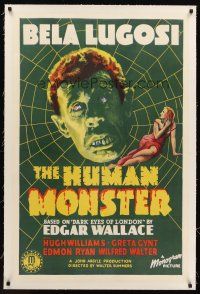 5z006 HUMAN MONSTER linen 1sh '39 cool image of disfigured man & sexy girl in web, Edgar Wallace