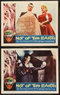 5z412 NOT OF THIS EARTH 2 LCs '57 top stars at tombstone + guy holding skull & gun!