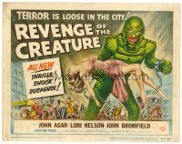 5z218 REVENGE OF THE CREATURE TC '55 great artwork of monster holding sexy girl by Reynold Brown!
