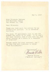 5z108 MARVIN MILLER signed letter '57 he signs a letter, but wants the FEMALE FAN'S photo!