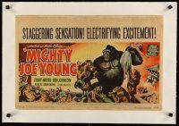 5z027 MIGHTY JOE YOUNG linen horizontal WC '49 1st Harryhausen, classic art of ape attacked by lions