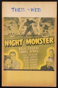 5z053 NIGHT MONSTER WC '42 Bela Lugosi & Lionel Atwill in Universal mystery horror!