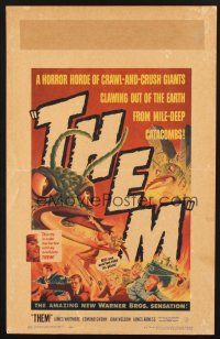 5z056 THEM WC '54 classic sci-fi, cool art of horror horde of giant bugs terrorizing people!