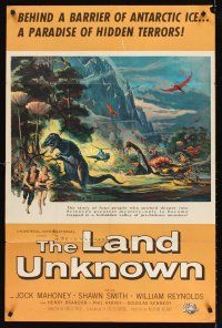 5z122 LAND UNKNOWN promo brochure '57 a paradise of hidden terrors, great art of dinosaurs!