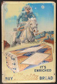6a111 MERITA BREAD LONE RANGER metal 24x36 advertising sign '55 masked hero on his horse, Silver!