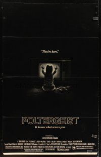 6a059 POLTERGEIST standee '82 Tobe Hooper, classic, they're here, Heather O'Rourke by TV!