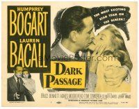 6b099 DARK PASSAGE TC R56 great close up of Humphrey Bogart with gun & kissing sexy Lauren Bacall!