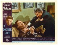 6b561 DOUBLE LIFE LC #6 '47 film noir, Ronald Colman chokes Edmond O'Brien!