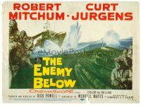 6b112 ENEMY BELOW TC '57 cool art of Robert Mitchum & Curt Jurgens in the U.S. Navy!
