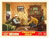 6b613 FRONTIER FEUD LC '45 two bad guys hold guns on cowboy Johnny Mack Brown in house!