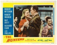 6b668 HUNTERS LC #7 '58 close up of Robert Mitchum in uniform dancing with pretty May Britt!
