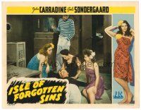 6b685 ISLE OF FORGOTTEN SINS LC '43 John Carradine stands over sexy Gale Sondergaard & co!