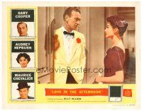 6b727 LOVE IN THE AFTERNOON LC '57 pretty Audrey Hepburn looks at Gary Cooper in tuxedo!