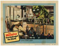 6b765 MONSTER THAT CHALLENGED THE WORLD LC #6 '57 great image of creature attacking man in lab!