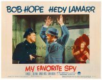 6b778 MY FAVORITE SPY LC #7 '51 close up of Bob Hope being held at gunpoint by cop!