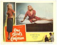 6b814 ONE GIRL'S CONFESSION LC '53 best full-length close up of smoking bad girl Cleo Moore in bed!