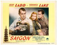 6b893 SAIGON LC #4 '48 sexy Veronica Lake eyes Alan Ladd with a satchel full of cash!
