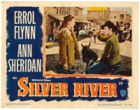 6b909 SILVER RIVER LC #6 '48 Ann Sheridan in buckskin looks down at gambler Errol Flynn on horse!
