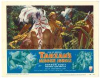 6b946 TARZAN'S HIDDEN JUNGLE LC #7 '55 natives w/ spears surround hunter with rifle & pith helmet!